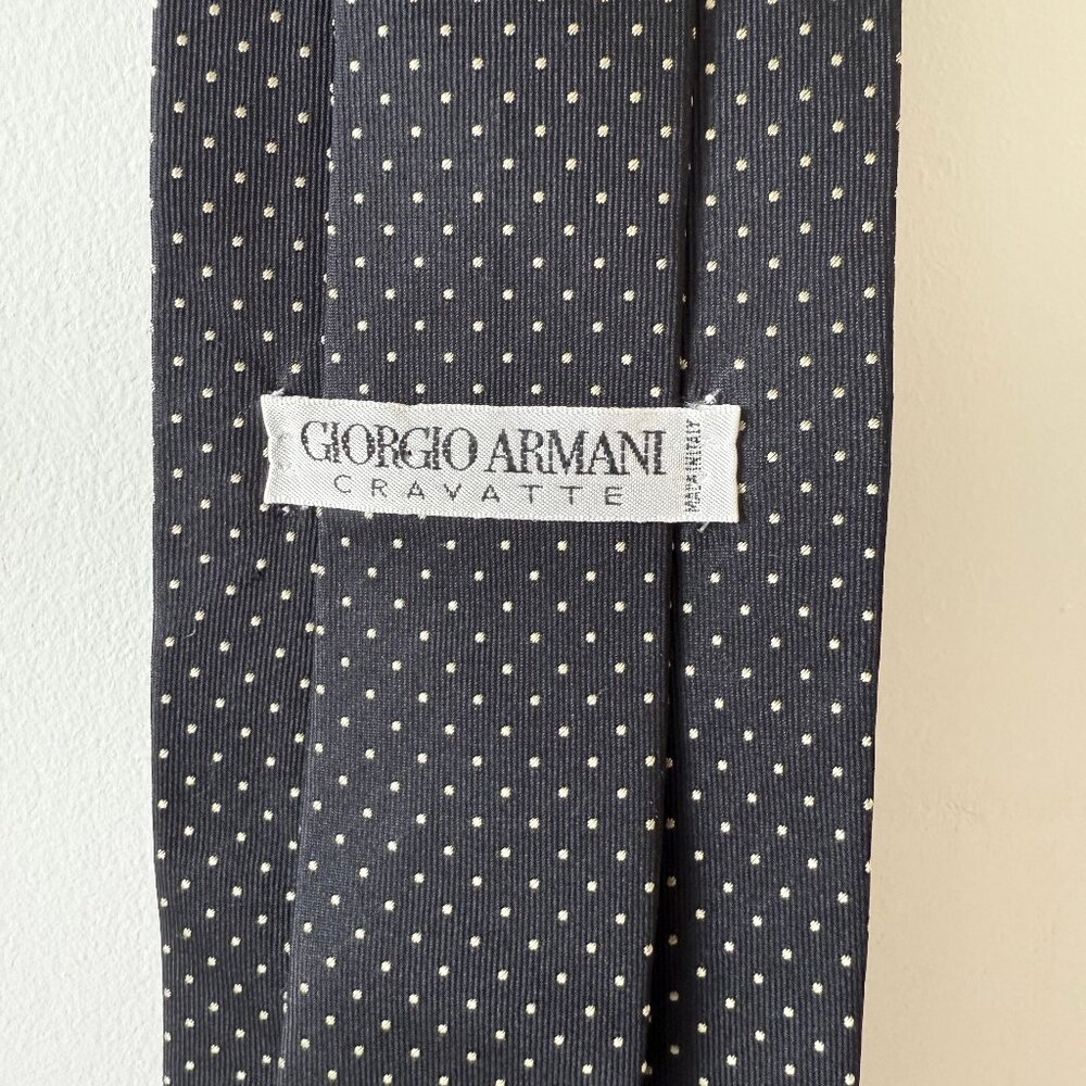Giorgio Armani Italy Men's Black & White Small Polka Dot Silk Neck Tie 3.75"